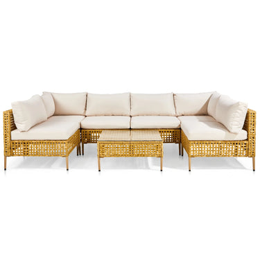 7-Piece Wicker Patio Furniture Set, Patio Furniture Set with Water Resistant Thick Cushions and Coffee Table, Beige
